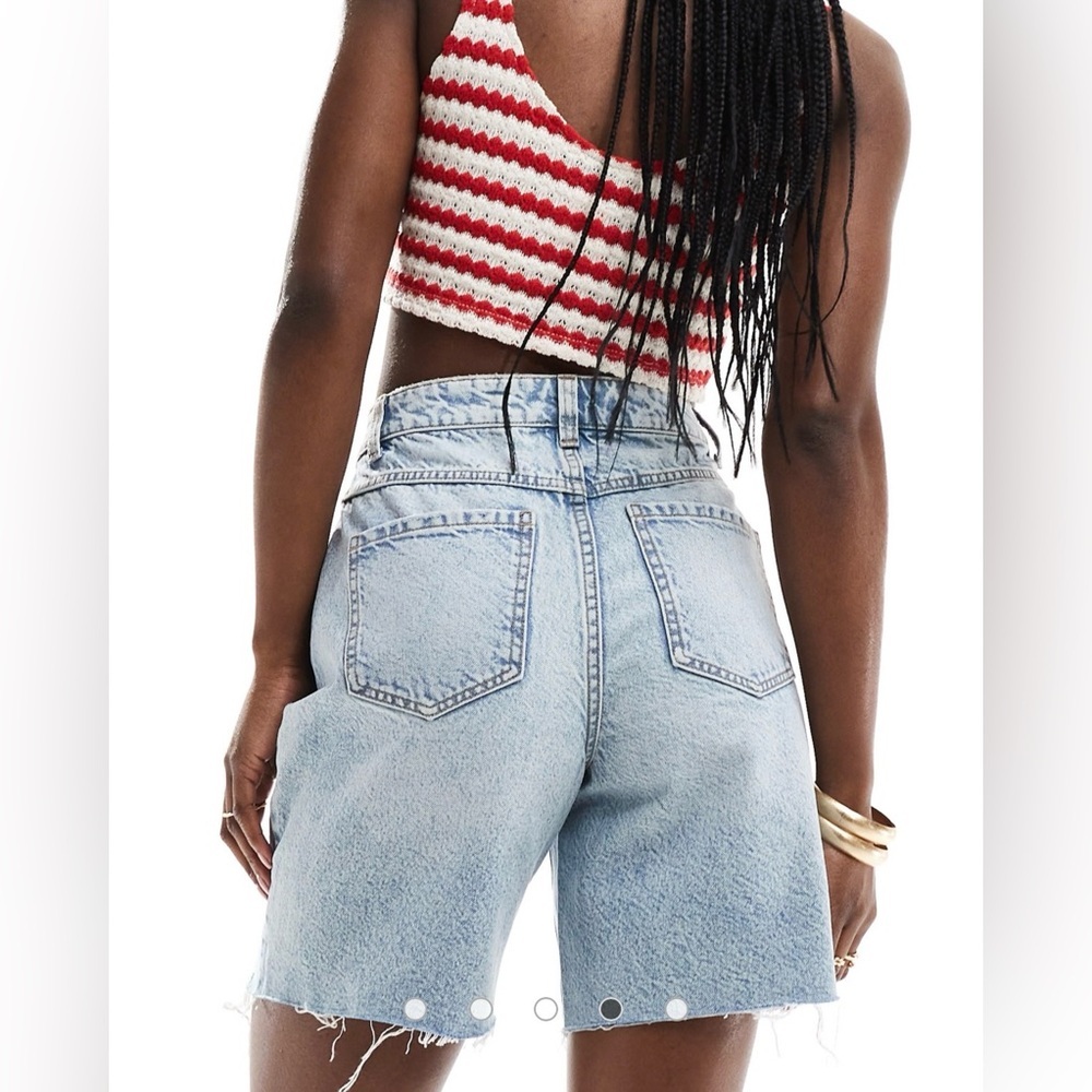 NWOT Miss Selfridge longline denim boyfriend shorts in bleach wash - Picture 2 of 6
